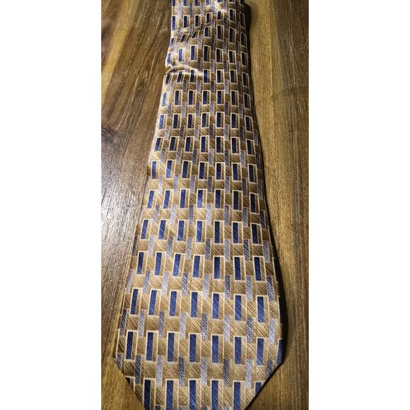 Resilio Woven Polyester Necktie Yellow, White and Blue Geometric Design 58" EUC - Picture 1 of 6